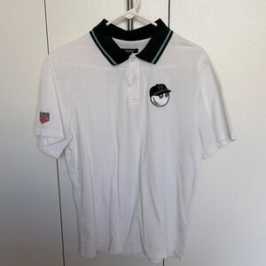 White Polo Shirt with Black and Green Collar